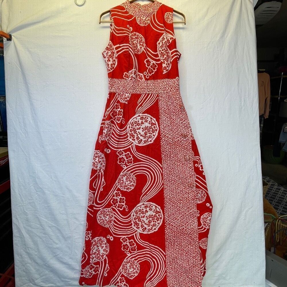 Loungees Red White Floral Abstract Sleeveless A-Line Maxi Dress Size 12